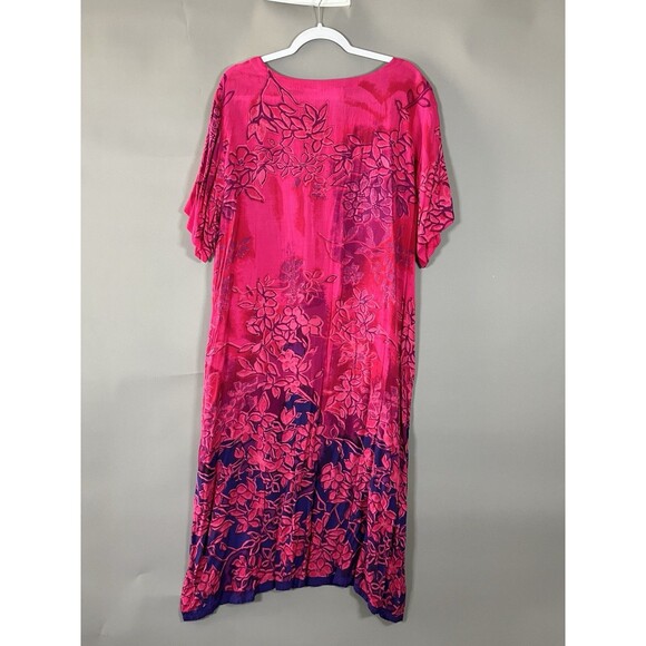 La Cera Midi House Dress 2X Floral Rayon Button Detail Side Slit Artsy Relaxed - Picture 10 of 12